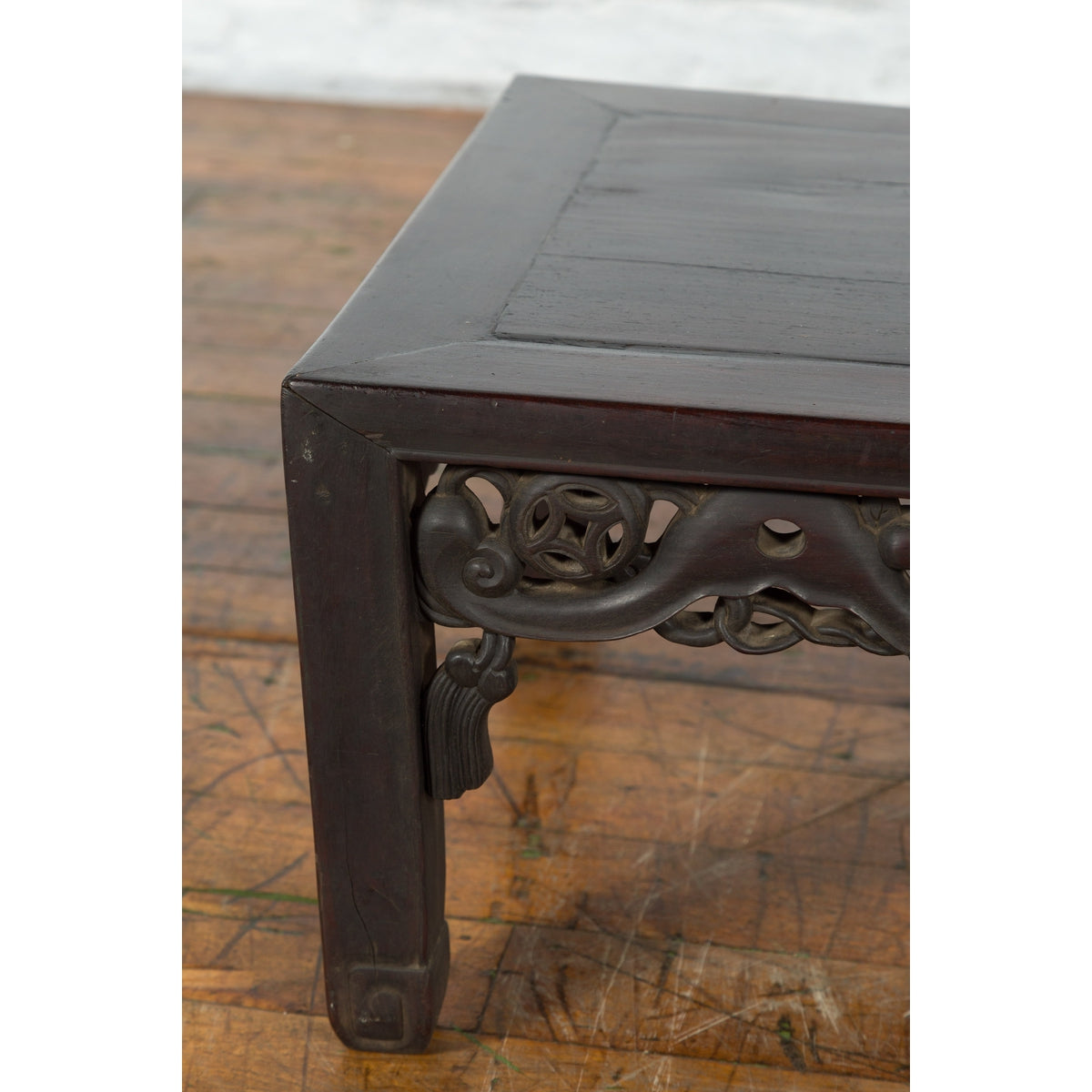 Chinese Qing Dynasty 19th Century Coffee Table with Carved Apron and Dark Patina-4. Asian & Chinese Furniture, Art, Antiques, Vintage Home Décor for sale at FEA Home