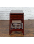 Chinese Vintage Oxblood Lacquer Side Table with Two Drawers and Fretwork Shelf-12. Asian & Chinese Furniture, Art, Antiques, Vintage Home Décor for sale at FEA Home