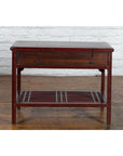 Chinese Vintage Oxblood Lacquer Side Table with Two Drawers and Fretwork Shelf-13. Asian & Chinese Furniture, Art, Antiques, Vintage Home Décor for sale at FEA Home