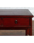 Chinese Vintage Oxblood Lacquer Side Table with Two Drawers and Fretwork Shelf-4. Asian & Chinese Furniture, Art, Antiques, Vintage Home Décor for sale at FEA Home