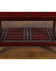 Chinese Vintage Oxblood Lacquer Side Table with Two Drawers and Fretwork Shelf-5. Asian & Chinese Furniture, Art, Antiques, Vintage Home Décor for sale at FEA Home