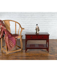 Chinese Vintage Oxblood Lacquer Side Table with Two Drawers and Fretwork Shelf-9. Asian & Chinese Furniture, Art, Antiques, Vintage Home Décor for sale at FEA Home
