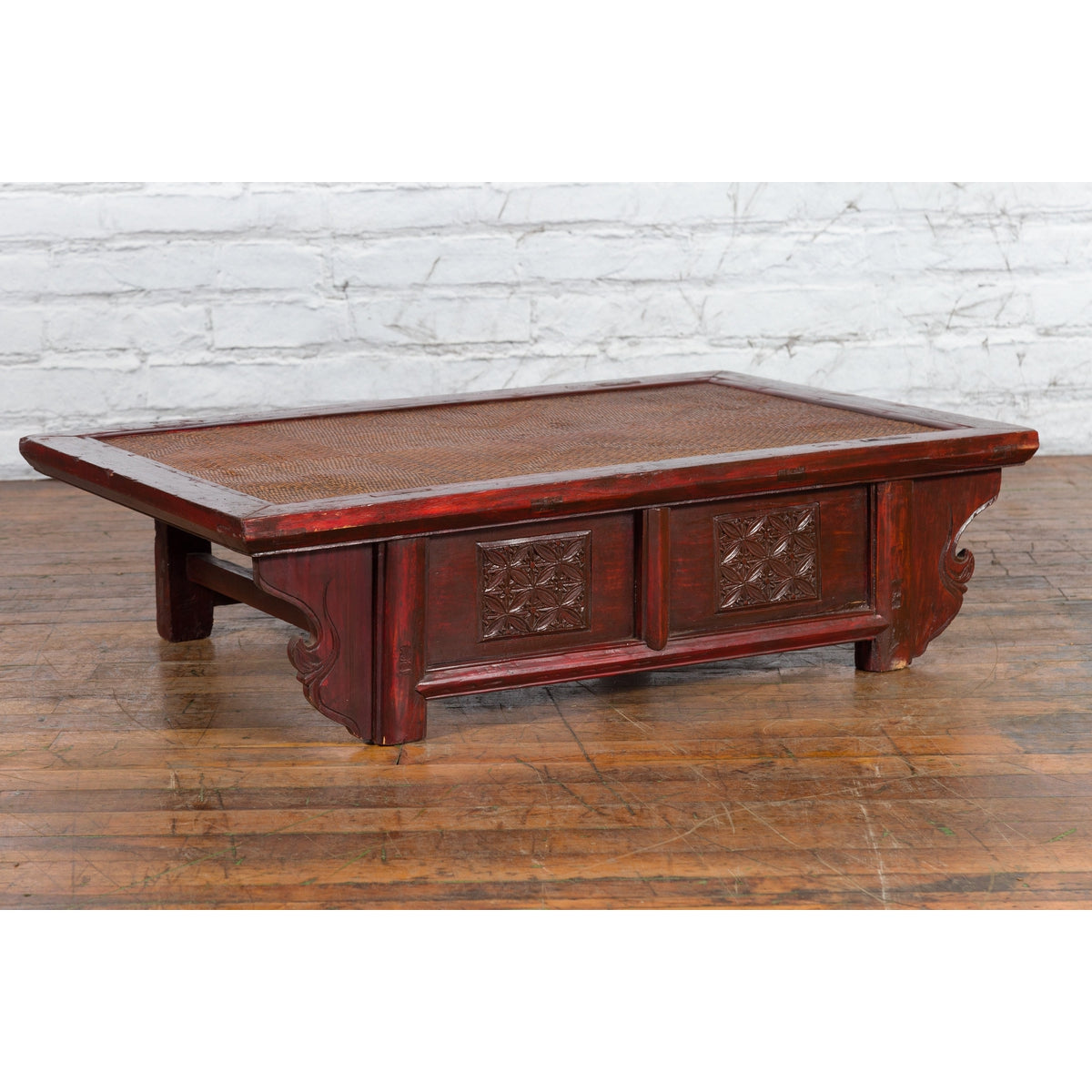 Chinese 19th Century Qing Dynasty Dark Red Lacquer Coffee Table with Rattan Top-12. Asian & Chinese Furniture, Art, Antiques, Vintage Home Décor for sale at FEA Home