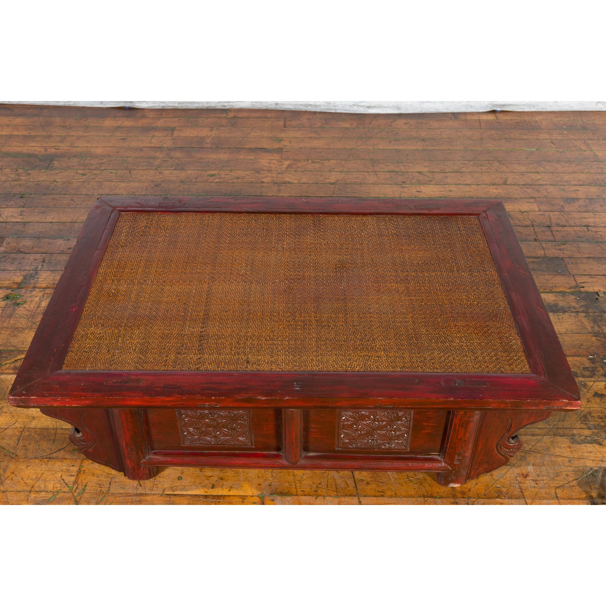 Chinese 19th Century Qing Dynasty Dark Red Lacquer Coffee Table with Rattan Top-5. Asian & Chinese Furniture, Art, Antiques, Vintage Home Décor for sale at FEA Home