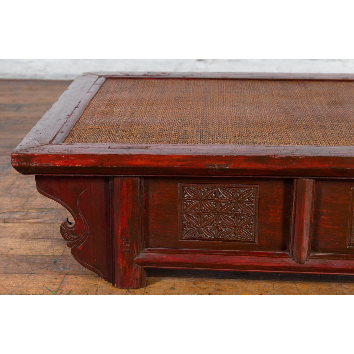 Chinese 19th Century Qing Dynasty Dark Red Lacquer Coffee Table with Rattan Top-7. Asian & Chinese Furniture, Art, Antiques, Vintage Home Décor for sale at FEA Home