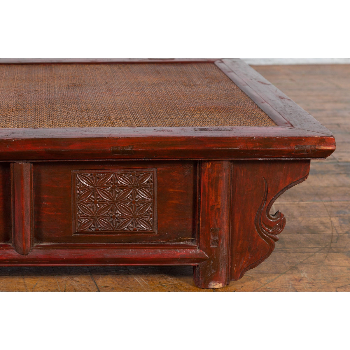Chinese 19th Century Qing Dynasty Dark Red Lacquer Coffee Table with Rattan Top-8. Asian & Chinese Furniture, Art, Antiques, Vintage Home Décor for sale at FEA Home