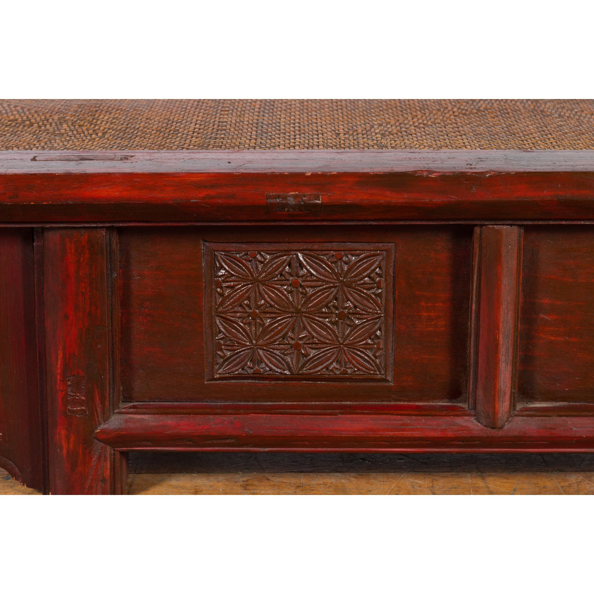 Chinese 19th Century Qing Dynasty Dark Red Lacquer Coffee Table with Rattan Top-9. Asian & Chinese Furniture, Art, Antiques, Vintage Home Décor for sale at FEA Home