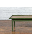 Vintage Thai Green Painted Faux Bamboo Coffee Table with Woven Rattan Top-7. Asian & Chinese Furniture, Art, Antiques, Vintage Home Décor for sale at FEA Home