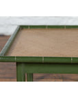 Vintage Thai Green Painted Faux Bamboo Coffee Table with Woven Rattan Top-9. Asian & Chinese Furniture, Art, Antiques, Vintage Home Décor for sale at FEA Home