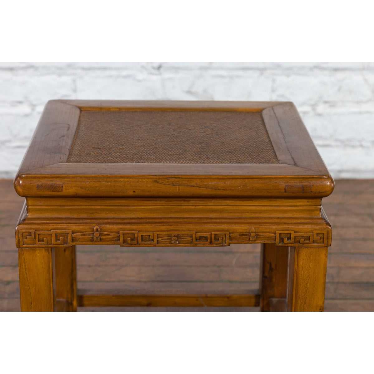 Chinese Early 20th Century Side Table with Carved Apron and Woven Rattan Top-4. Asian & Chinese Furniture, Art, Antiques, Vintage Home Décor for sale at FEA Home