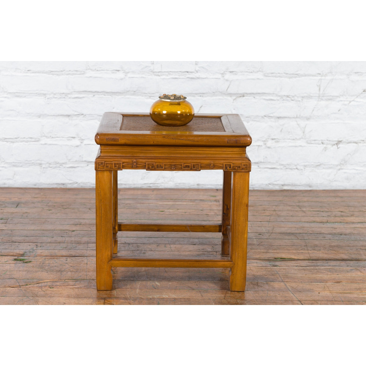 Chinese Early 20th Century Side Table with Carved Apron and Woven Rattan Top-9. Asian & Chinese Furniture, Art, Antiques, Vintage Home Décor for sale at FEA Home