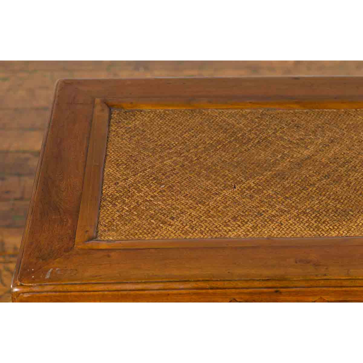 Qing Dynasty 19th Century Chinese Coffee Table with Rattan Top and Carved Apron-14. Asian & Chinese Furniture, Art, Antiques, Vintage Home Décor for sale at FEA Home
