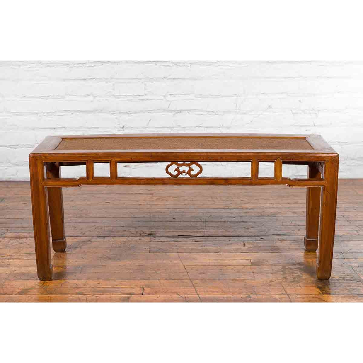 Qing Dynasty 19th Century Chinese Coffee Table with Rattan Top and Carved Apron-15. Asian & Chinese Furniture, Art, Antiques, Vintage Home Décor for sale at FEA Home