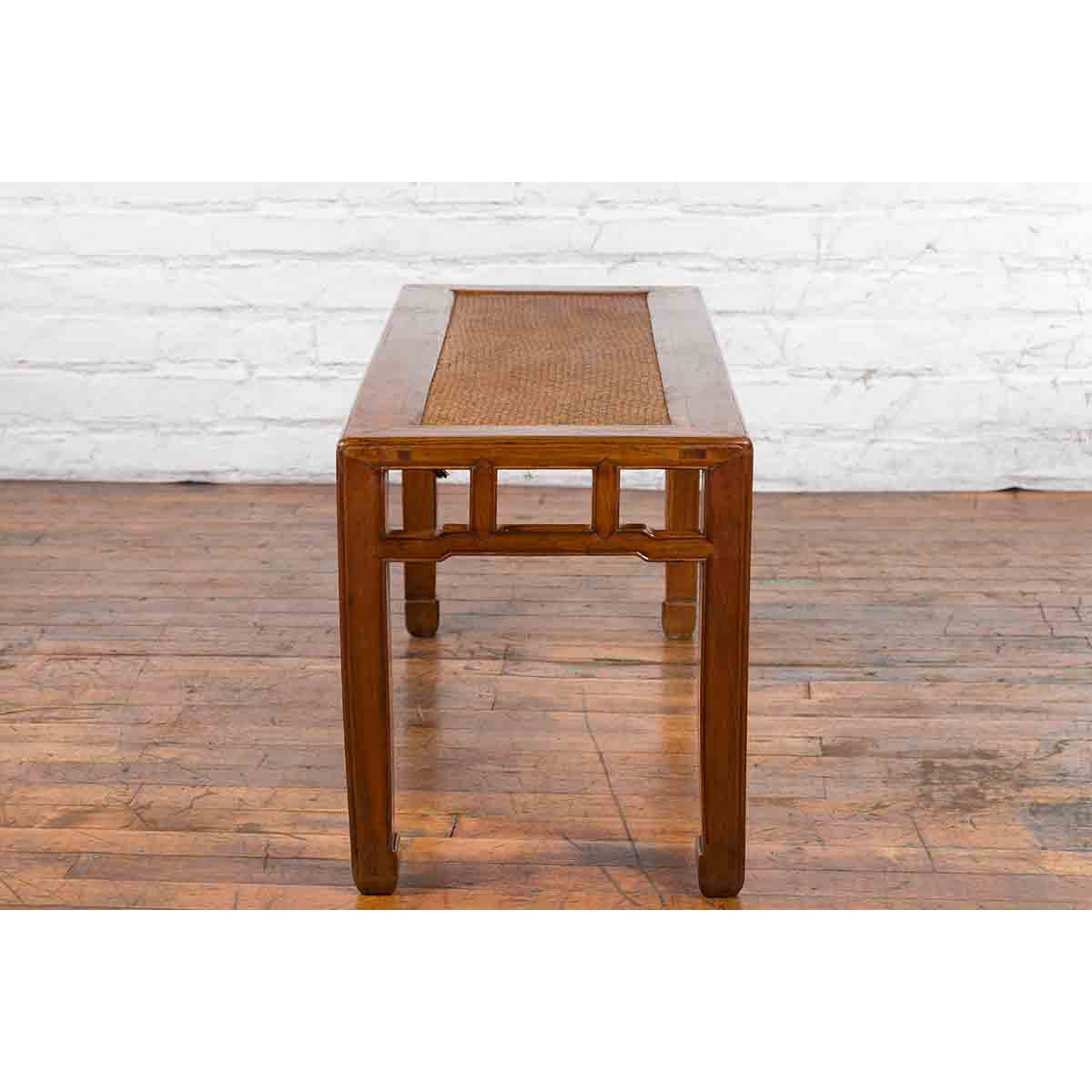 Qing Dynasty 19th Century Chinese Coffee Table with Rattan Top and Carved Apron-17. Asian & Chinese Furniture, Art, Antiques, Vintage Home Décor for sale at FEA Home