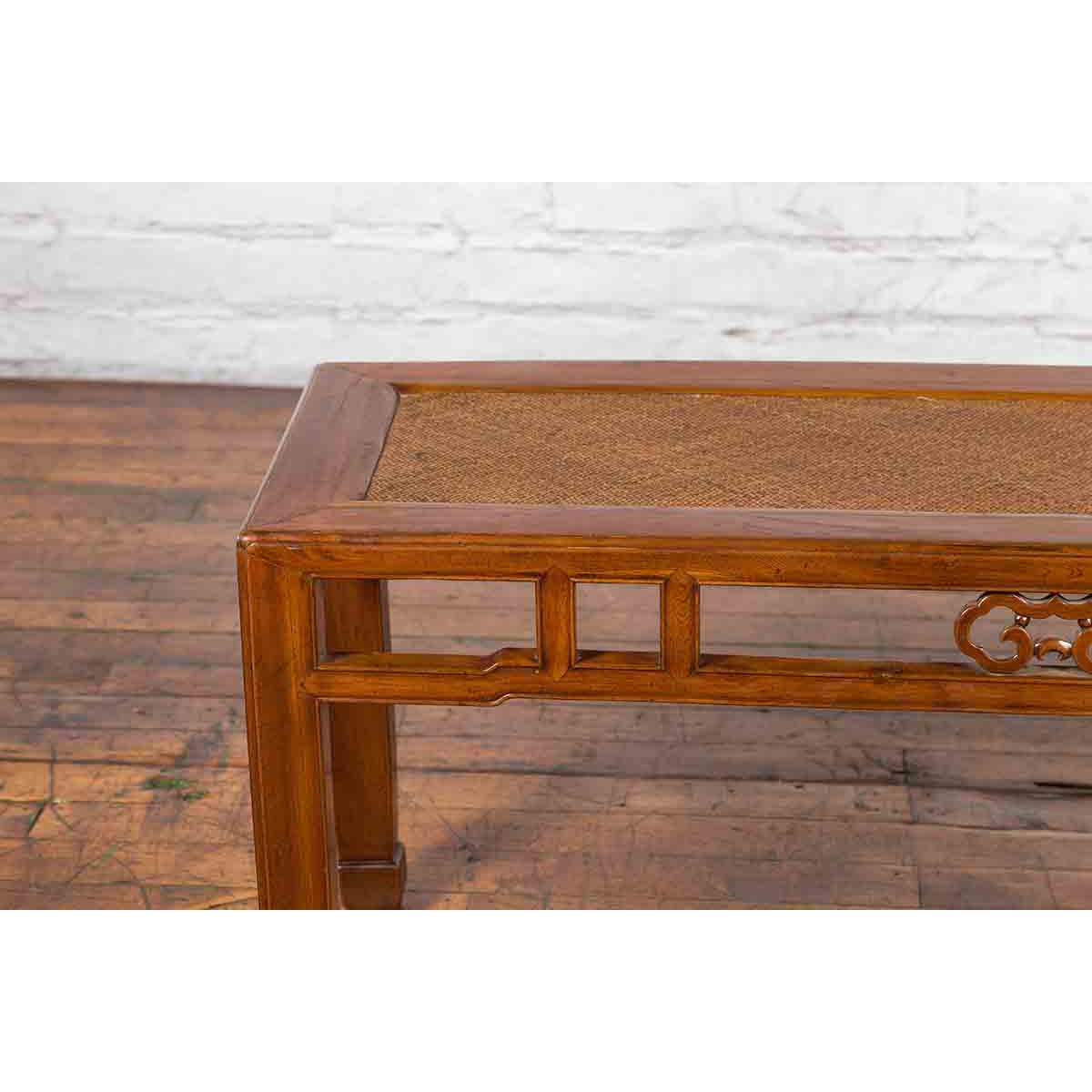 Qing Dynasty 19th Century Chinese Coffee Table with Rattan Top and Carved Apron-5. Asian & Chinese Furniture, Art, Antiques, Vintage Home Décor for sale at FEA Home