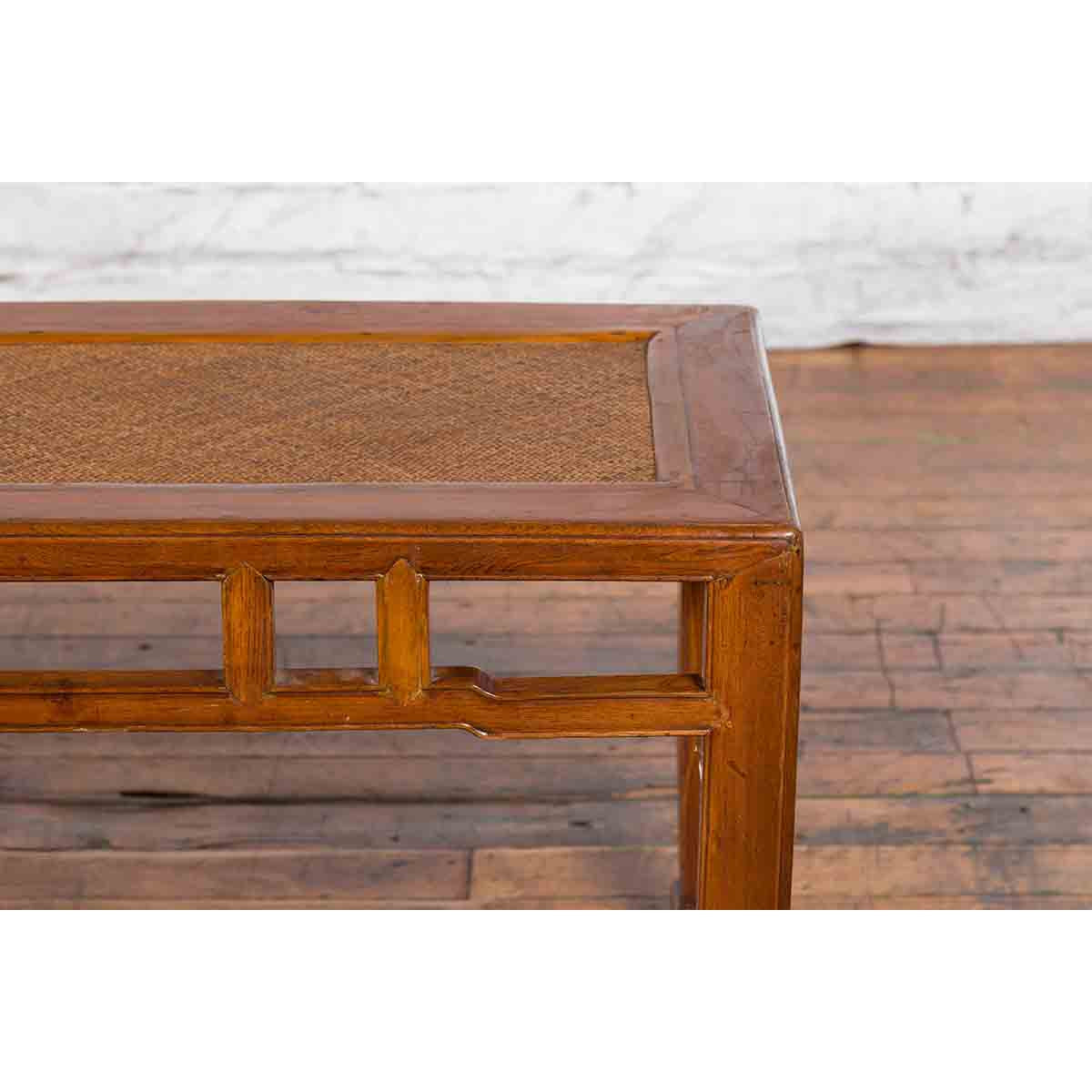 Qing Dynasty 19th Century Chinese Coffee Table with Rattan Top and Carved Apron-7. Asian & Chinese Furniture, Art, Antiques, Vintage Home Décor for sale at FEA Home