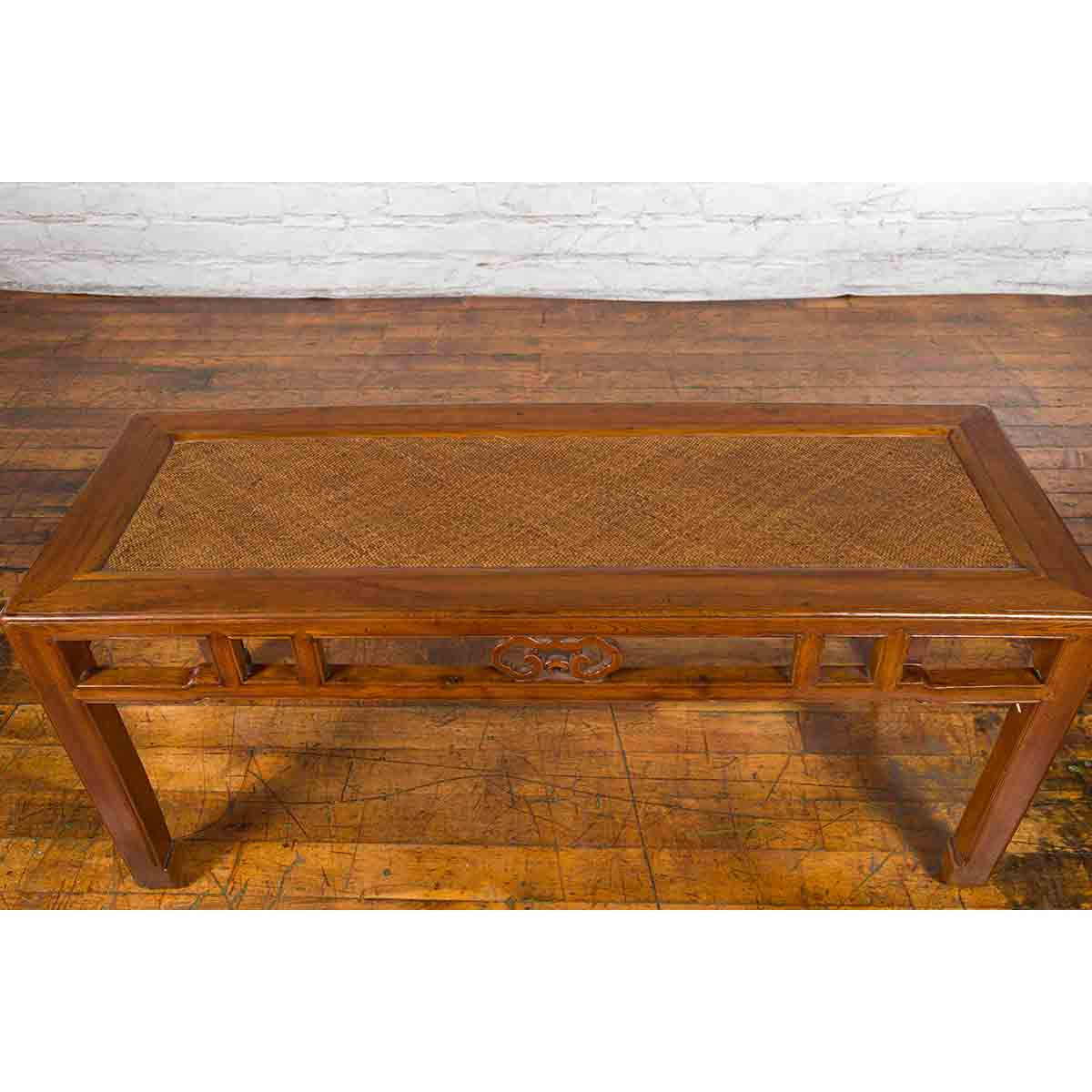 Qing Dynasty 19th Century Chinese Coffee Table with Rattan Top and Carved Apron-8. Asian & Chinese Furniture, Art, Antiques, Vintage Home Décor for sale at FEA Home