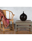 Vintage Thai Blue Washed Teakwood Waisted Coffee Table with Horse Hoof Legs-4. Asian & Chinese Furniture, Art, Antiques, Vintage Home Décor for sale at FEA Home