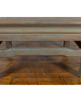 Vintage Thai Blue Washed Teakwood Waisted Coffee Table with Horse Hoof Legs-7. Asian & Chinese Furniture, Art, Antiques, Vintage Home Décor for sale at FEA Home