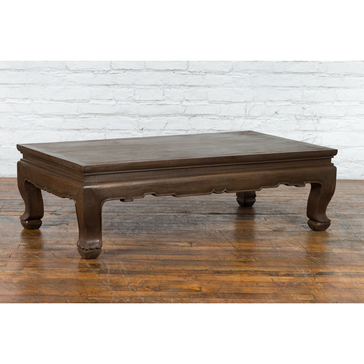 Thai Teak Wood Vintage Coffee Table with Carved Apron and Dark Brown Patina-11. Asian & Chinese Furniture, Art, Antiques, Vintage Home Décor for sale at FEA Home