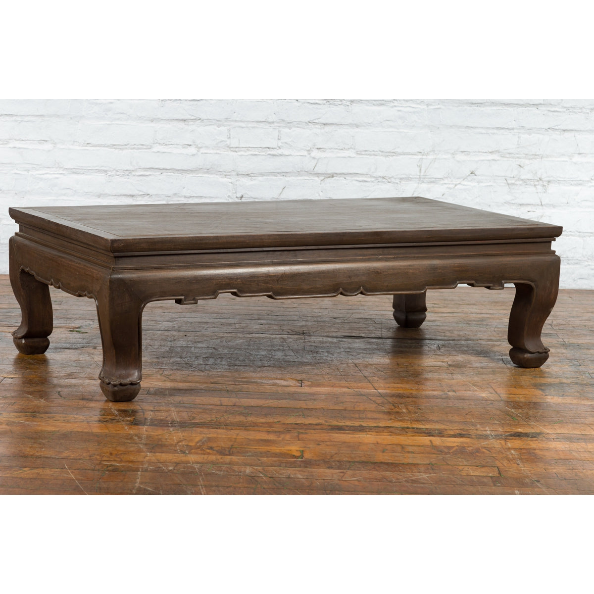 Thai Teak Wood Vintage Coffee Table with Carved Apron and Dark Brown Patina-12. Asian & Chinese Furniture, Art, Antiques, Vintage Home Décor for sale at FEA Home