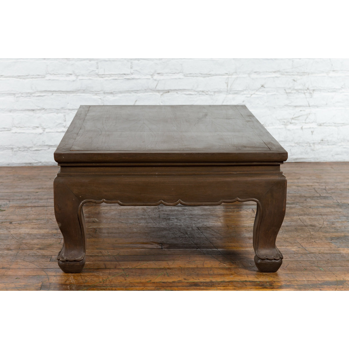 Thai Teak Wood Vintage Coffee Table with Carved Apron and Dark Brown Patina-16. Asian & Chinese Furniture, Art, Antiques, Vintage Home Décor for sale at FEA Home