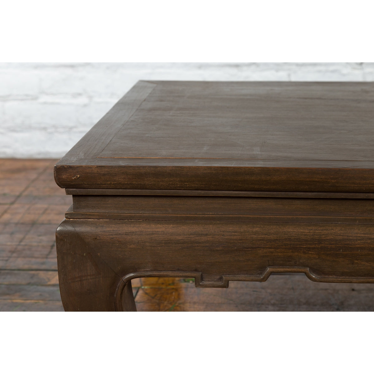 Thai Teak Wood Vintage Coffee Table with Carved Apron and Dark Brown Patina-4. Asian & Chinese Furniture, Art, Antiques, Vintage Home Décor for sale at FEA Home