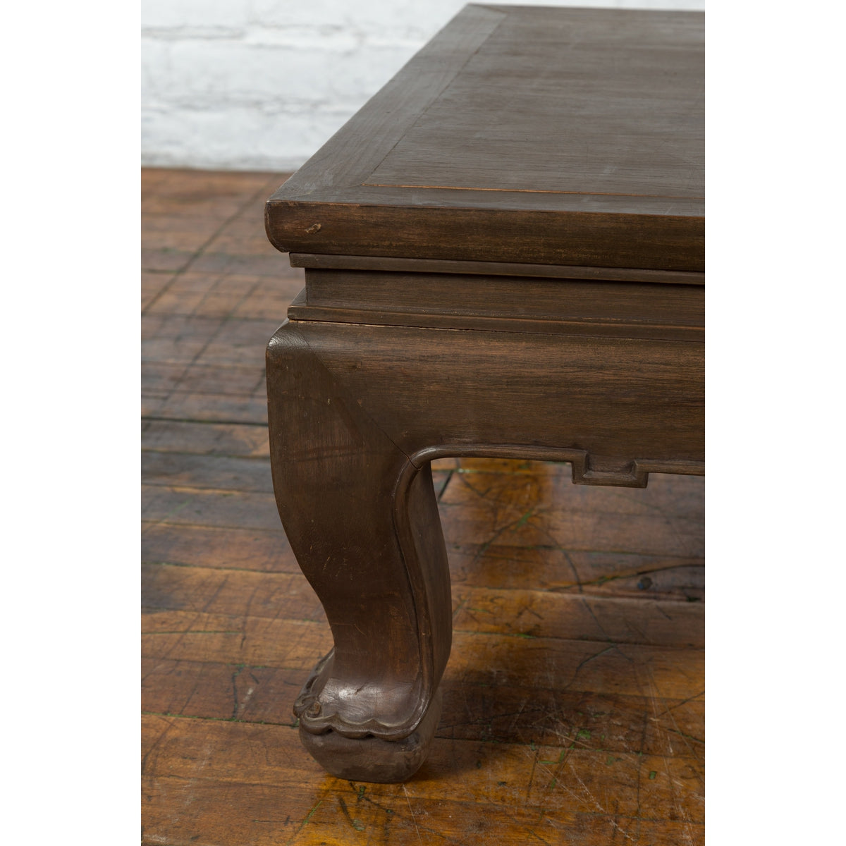 Thai Teak Wood Vintage Coffee Table with Carved Apron and Dark Brown Patina-5. Asian & Chinese Furniture, Art, Antiques, Vintage Home Décor for sale at FEA Home
