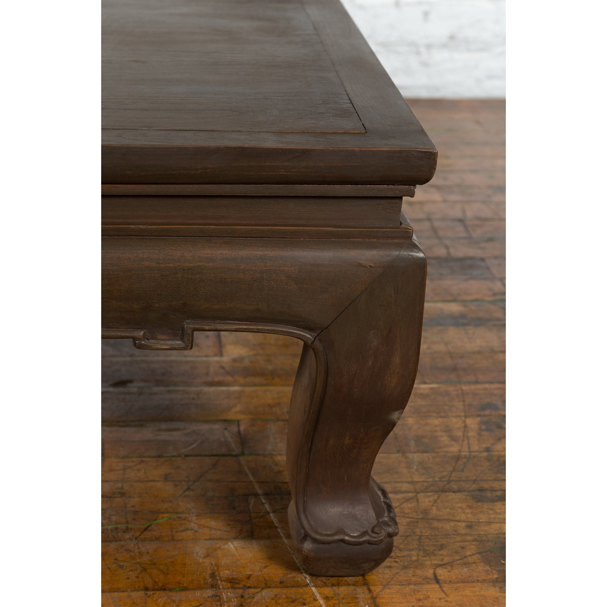 Thai Teak Wood Vintage Coffee Table with Carved Apron and Dark Brown Patina-6. Asian & Chinese Furniture, Art, Antiques, Vintage Home Décor for sale at FEA Home