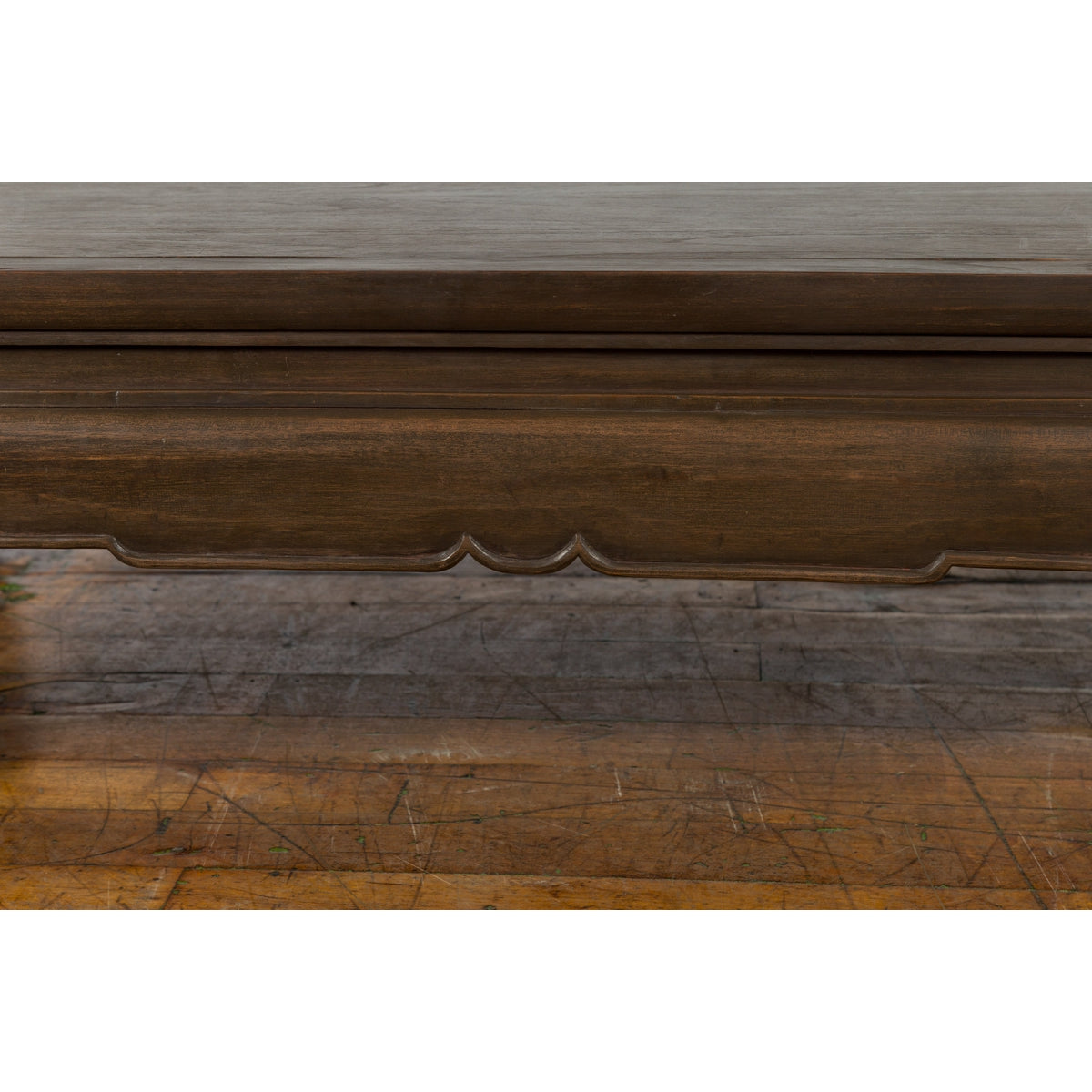 Thai Teak Wood Vintage Coffee Table with Carved Apron and Dark Brown Patina-7. Asian & Chinese Furniture, Art, Antiques, Vintage Home Décor for sale at FEA Home