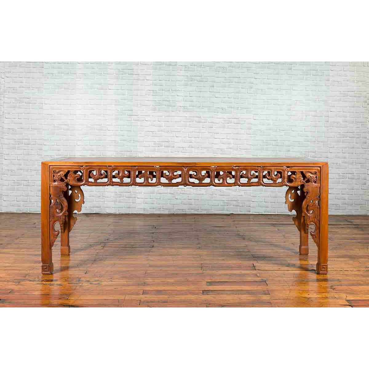 Chinese 19th Century Console Table with Cloud-Carved Apron and Scrolling Feet-2. Asian & Chinese Furniture, Art, Antiques, Vintage Home Décor for sale at FEA Home
