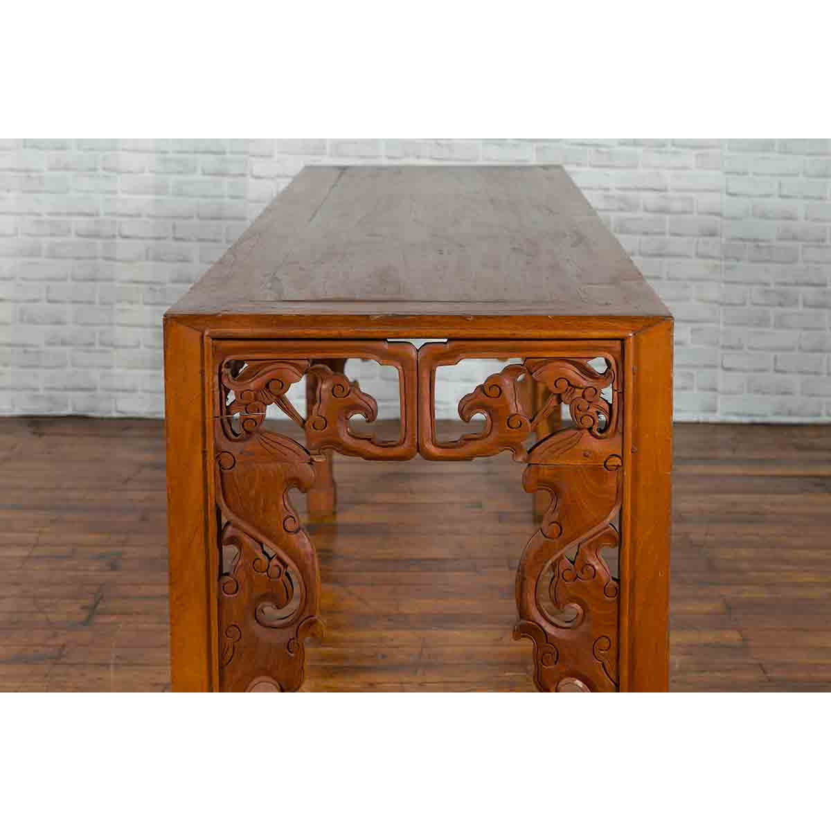 Chinese 19th Century Console Table with Cloud-Carved Apron and Scrolling Feet-9. Asian & Chinese Furniture, Art, Antiques, Vintage Home Décor for sale at FEA Home
