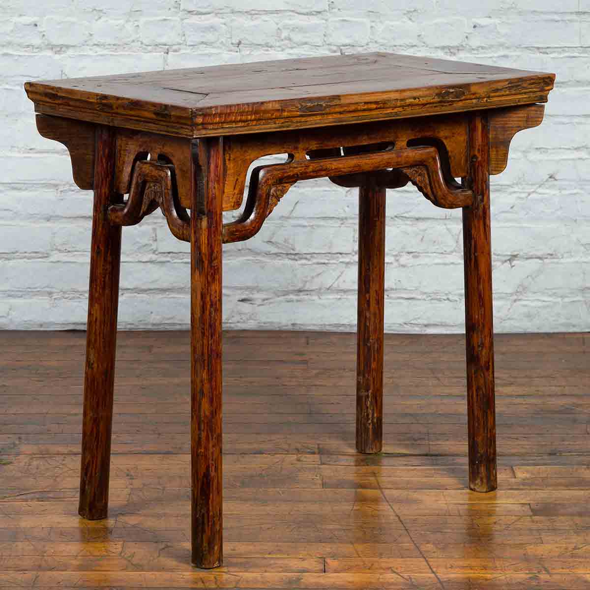 Chinese Qing Dynasty Ming Style Elmwood Wine Table with Distressed Patina-2. Asian & Chinese Furniture, Art, Antiques, Vintage Home Décor for sale at FEA Home
