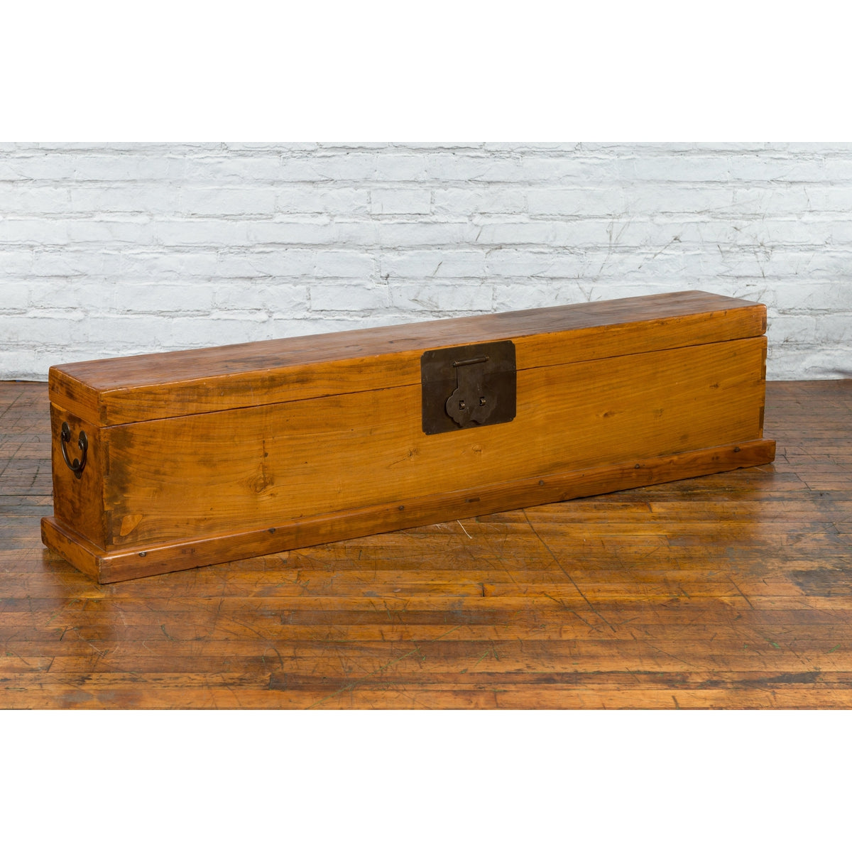 Chinese Qing Dynasty 19th Century Long Wooden Scroll Box with Brass Hardware-15. Asian & Chinese Furniture, Art, Antiques, Vintage Home Décor for sale at FEA Home