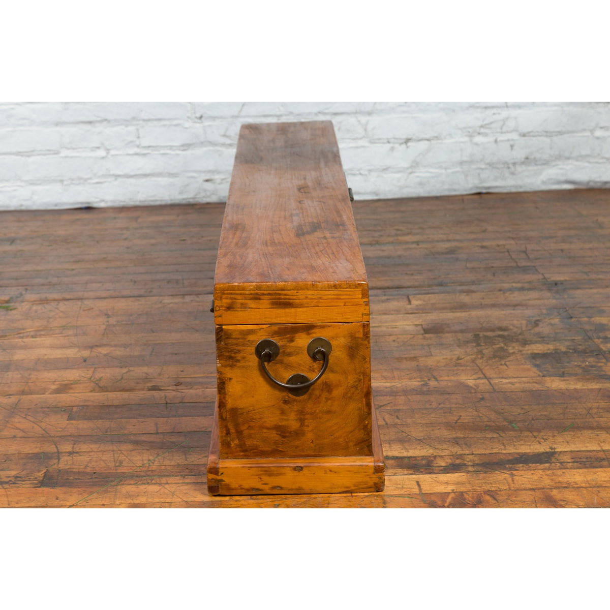 Chinese Qing Dynasty 19th Century Long Wooden Scroll Box with Brass Hardware-16. Asian & Chinese Furniture, Art, Antiques, Vintage Home Décor for sale at FEA Home