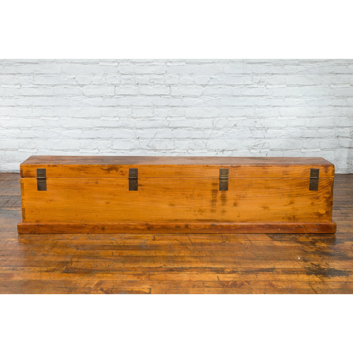 Chinese Qing Dynasty 19th Century Long Wooden Scroll Box with Brass Hardware-18. Asian & Chinese Furniture, Art, Antiques, Vintage Home Décor for sale at FEA Home