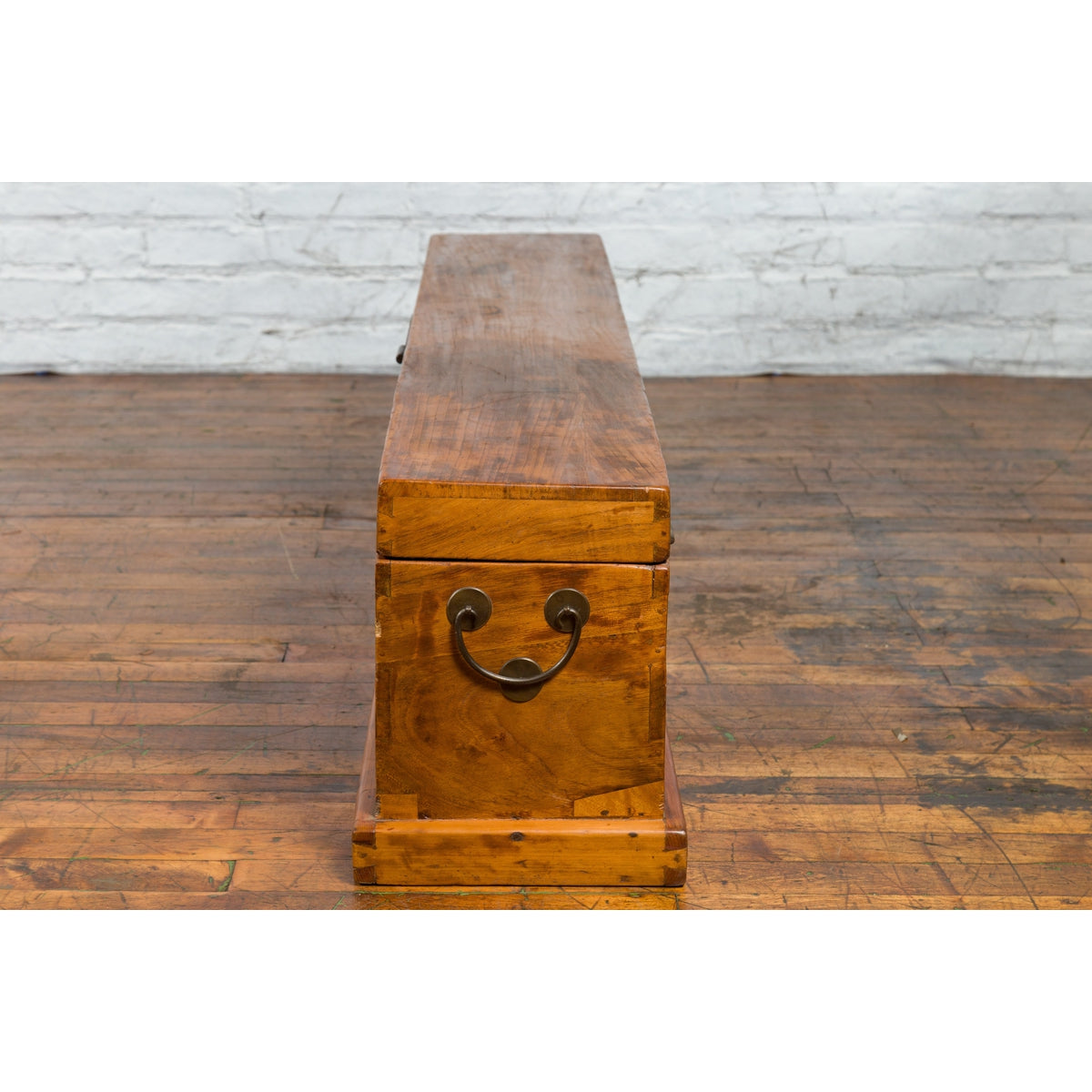 Chinese Qing Dynasty 19th Century Long Wooden Scroll Box with Brass Hardware-19. Asian & Chinese Furniture, Art, Antiques, Vintage Home Décor for sale at FEA Home