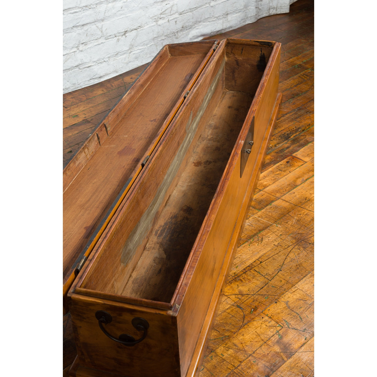Chinese Qing Dynasty 19th Century Long Wooden Scroll Box with Brass Hardware-4. Asian & Chinese Furniture, Art, Antiques, Vintage Home Décor for sale at FEA Home