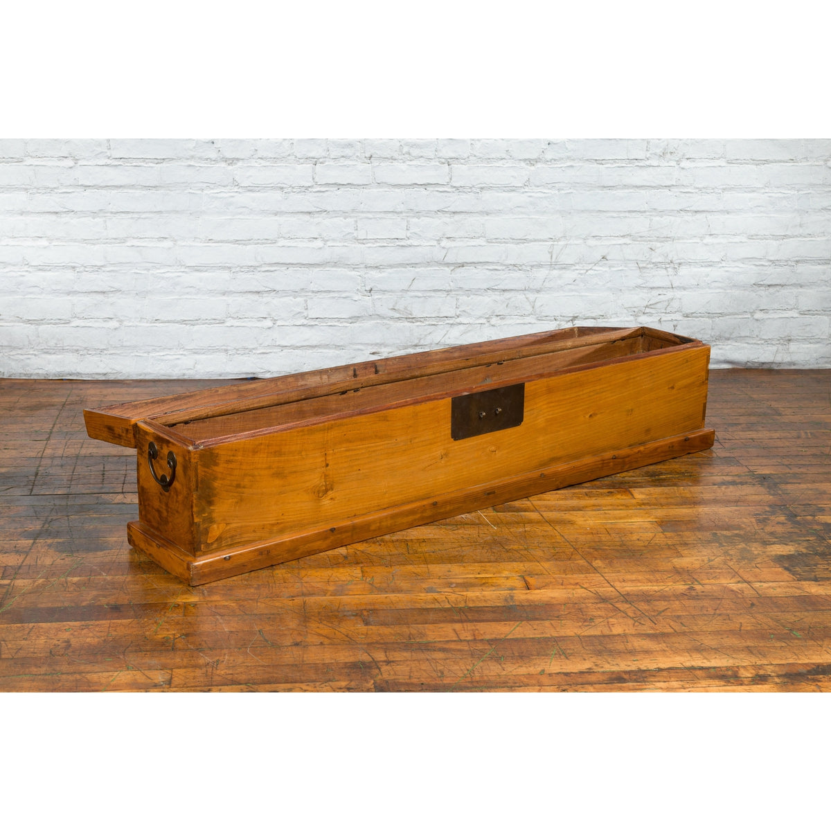 Chinese Qing Dynasty 19th Century Long Wooden Scroll Box with Brass Hardware-5. Asian & Chinese Furniture, Art, Antiques, Vintage Home Décor for sale at FEA Home