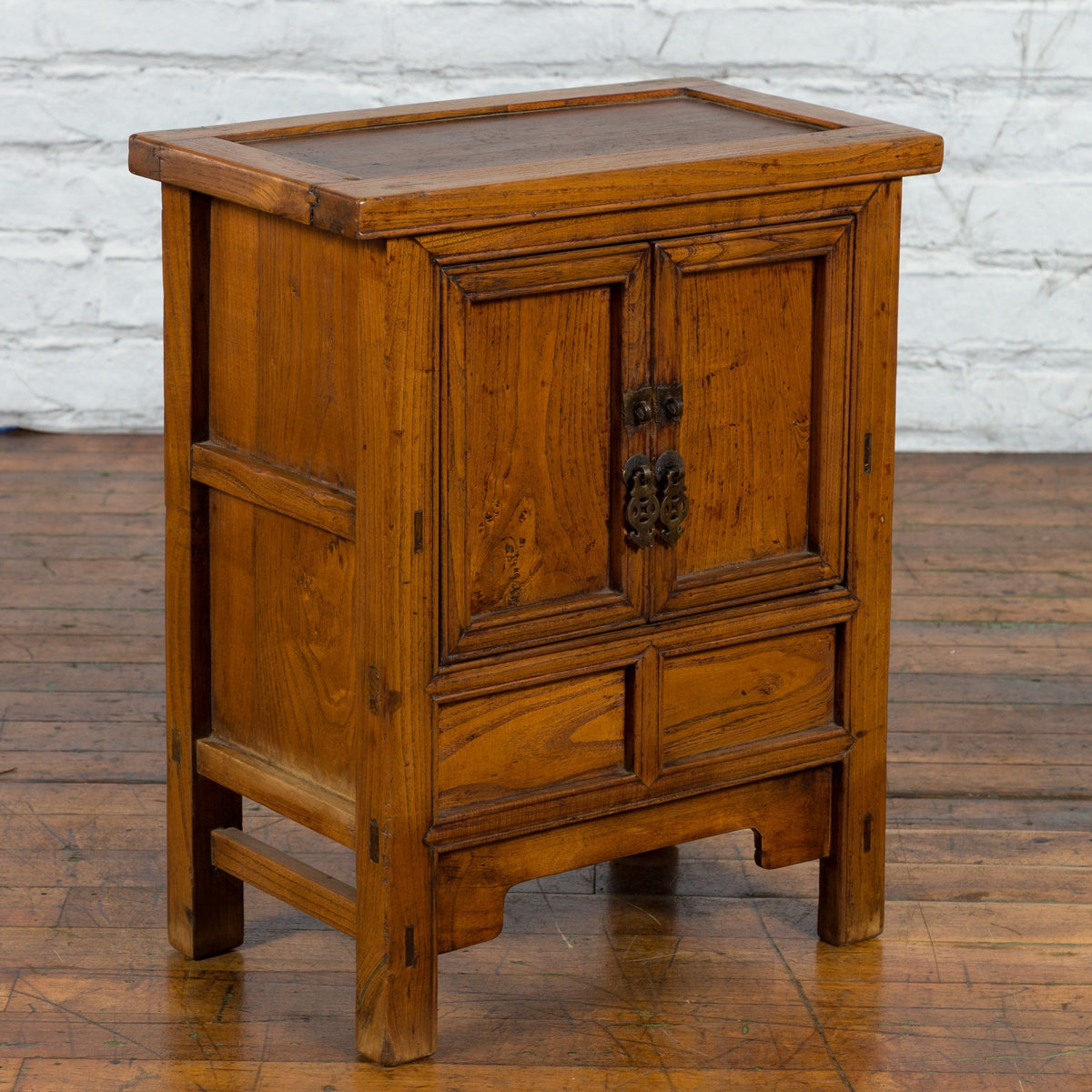 Chinese Late Qing Dynasty Period Bedside Wooden Cabinet with Two Small Doors-14. Asian & Chinese Furniture, Art, Antiques, Vintage Home Décor for sale at FEA Home