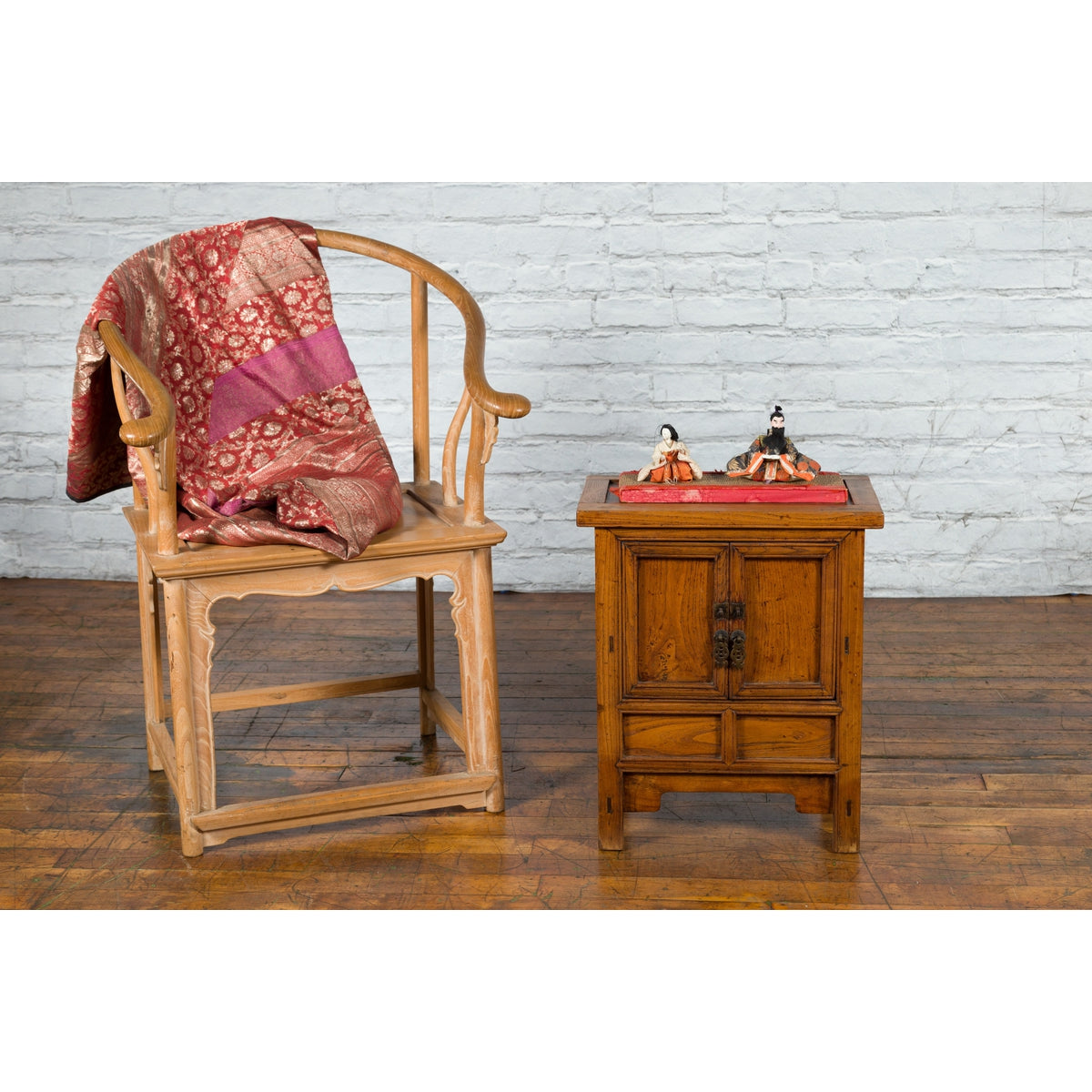 Chinese Late Qing Dynasty Period Bedside Wooden Cabinet with Two Small Doors-3. Asian & Chinese Furniture, Art, Antiques, Vintage Home Décor for sale at FEA Home