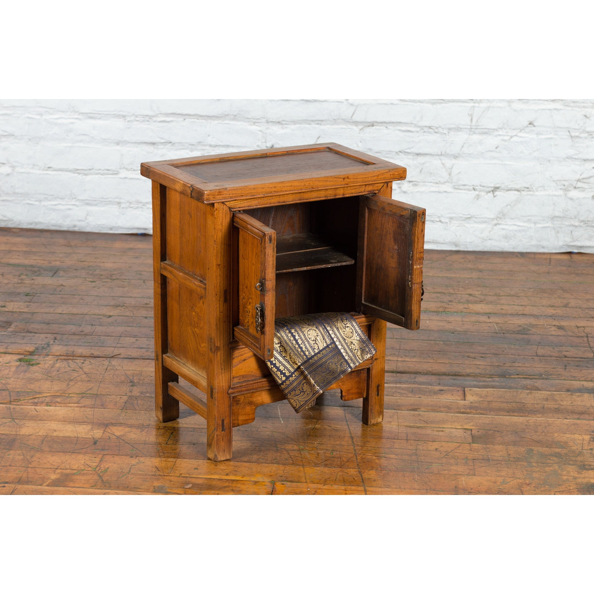 Chinese Late Qing Dynasty Period Bedside Wooden Cabinet with Two Small Doors-4. Asian & Chinese Furniture, Art, Antiques, Vintage Home Décor for sale at FEA Home