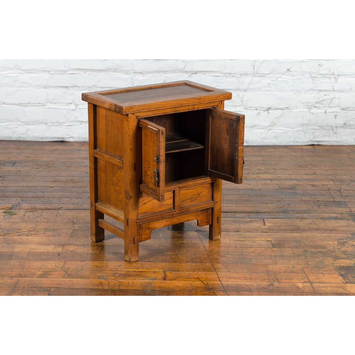 Chinese Late Qing Dynasty Period Bedside Wooden Cabinet with Two Small Doors-5. Asian & Chinese Furniture, Art, Antiques, Vintage Home Décor for sale at FEA Home