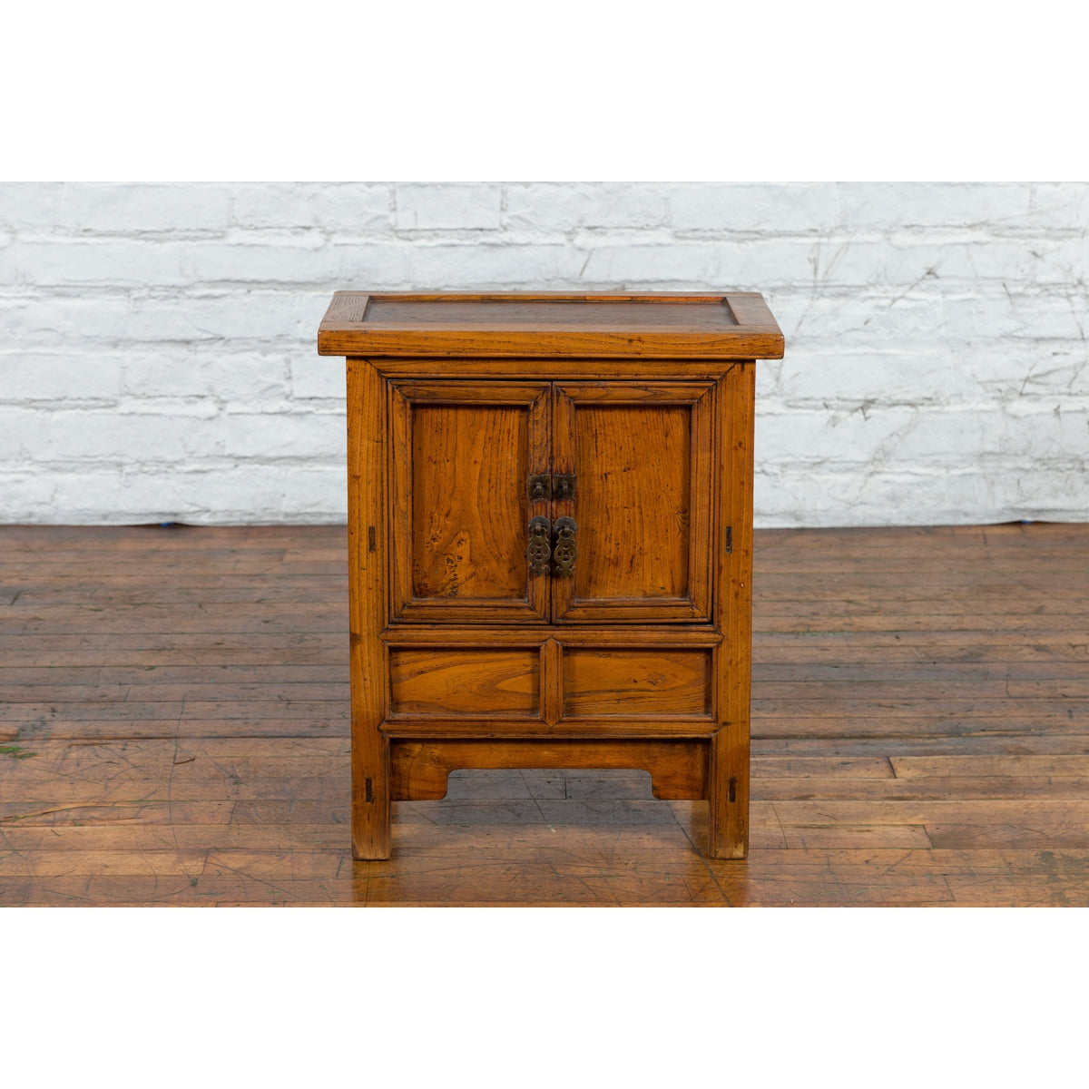 Chinese Late Qing Dynasty Period Bedside Wooden Cabinet with Two Small Doors-6. Asian & Chinese Furniture, Art, Antiques, Vintage Home Décor for sale at FEA Home