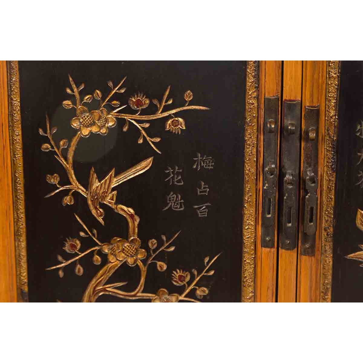 Two Chinese Qing Dynasty Fruitwood Side Cabinets with Carved Décor, Sold Each-12. Asian & Chinese Furniture, Art, Antiques, Vintage Home Décor for sale at FEA Home
