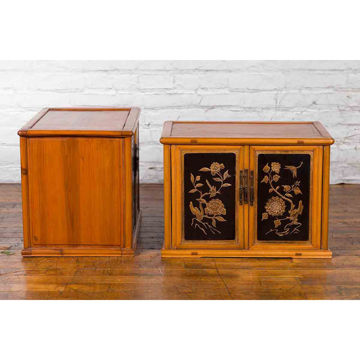 Two Chinese Qing Dynasty Fruitwood Side Cabinets with Carved Décor, Sold Each-17. Asian & Chinese Furniture, Art, Antiques, Vintage Home Décor for sale at FEA Home