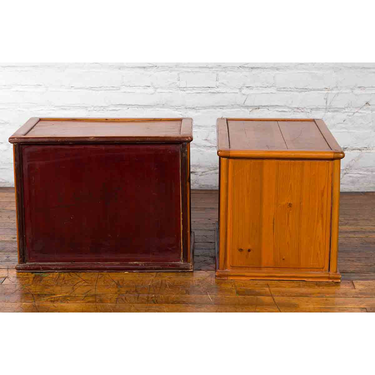 Two Chinese Qing Dynasty Fruitwood Side Cabinets with Carved Décor, Sold Each-18. Asian & Chinese Furniture, Art, Antiques, Vintage Home Décor for sale at FEA Home