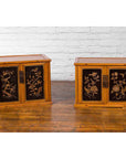 Two Chinese Qing Dynasty Fruitwood Side Cabinets with Carved Décor, Sold Each-2. Asian & Chinese Furniture, Art, Antiques, Vintage Home Décor for sale at FEA Home
