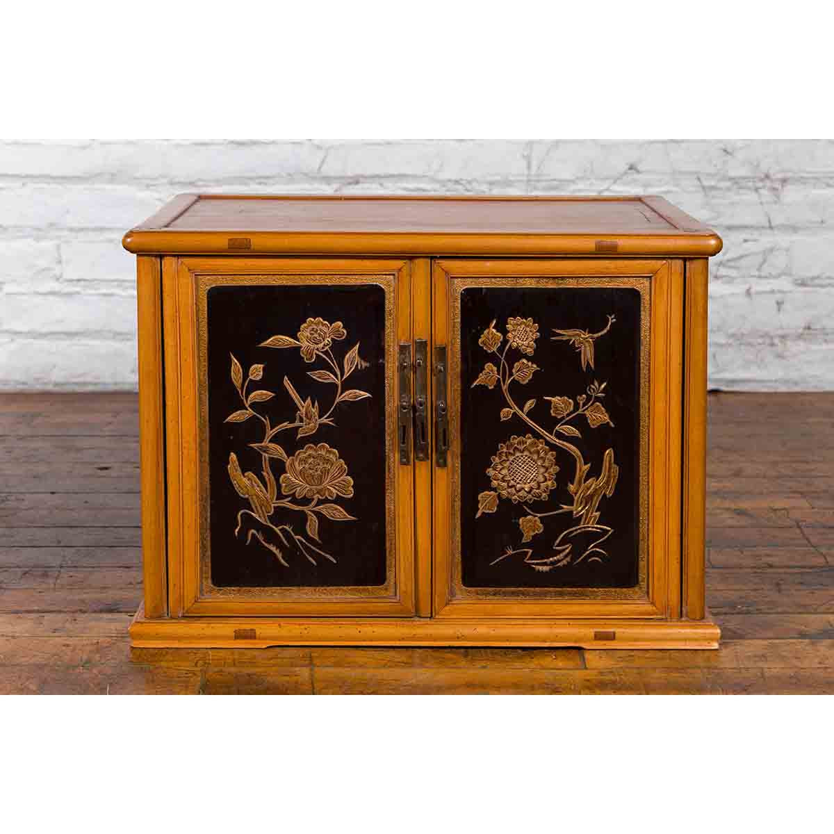Two Chinese Qing Dynasty Fruitwood Side Cabinets with Carved Décor, Sold Each-3. Asian & Chinese Furniture, Art, Antiques, Vintage Home Décor for sale at FEA Home