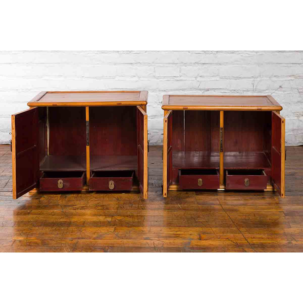 Two Chinese Qing Dynasty Fruitwood Side Cabinets with Carved Décor, Sold Each-21. Asian & Chinese Furniture, Art, Antiques, Vintage Home Décor for sale at FEA Home